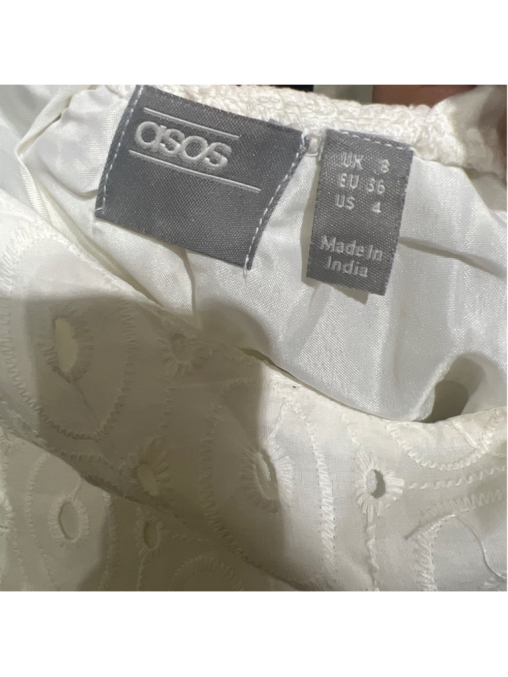 Women's ASOS White Eyelet Puff Sleeve Lace-Up Back Maxi Dress Size 4 Summer Day - Picture 5 of 10